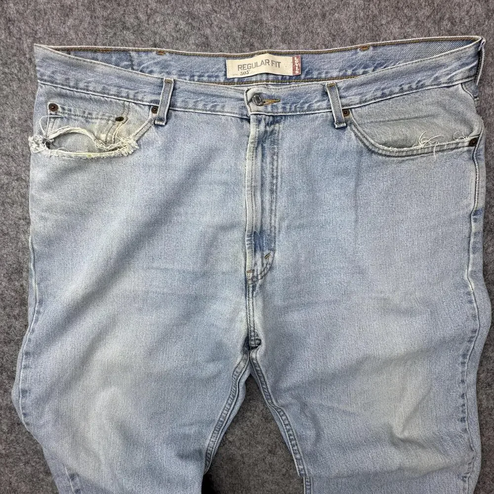 Vintage Levi's 505 Jeans Mens 42x30 Light Wash Straight Leg Distressed